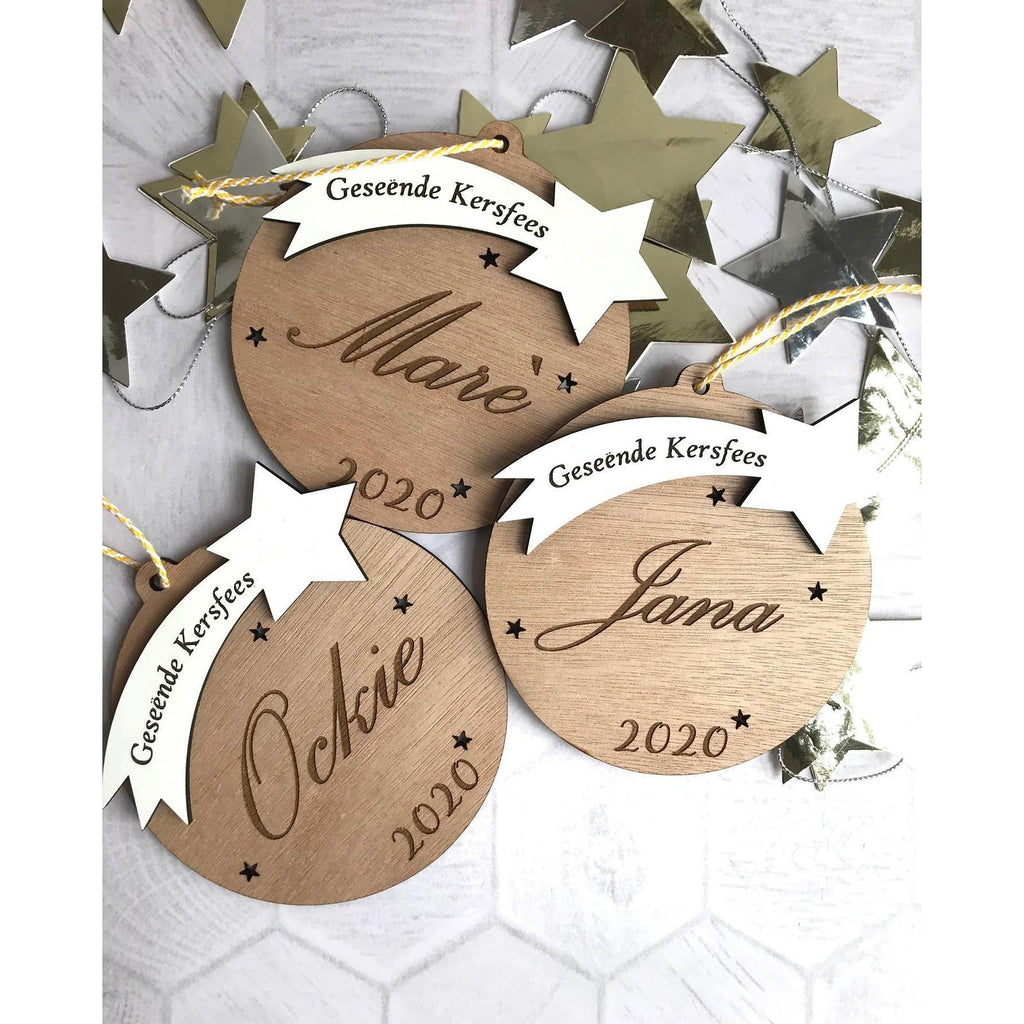 Shooting Star Personalised Wooden Christmas Ornament